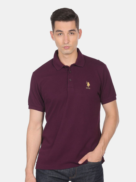 

U S Polo Assn Men Purple Cotton Short Sleeves Polo Collar T-shirt