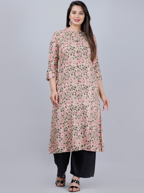 

MAUKA Women Beige Floral Printed Viscose rayon A-line Kurta with Palazzo