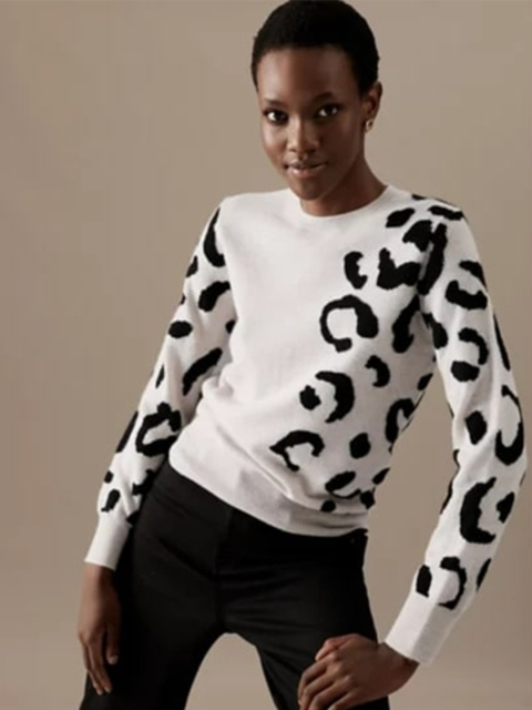 

Marks & Spencer Women Beige & Black Animal Printed Cashmere Pullover