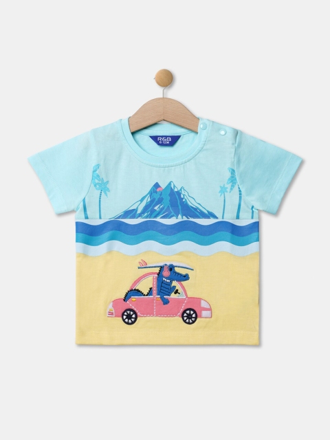 

R&B Boys Cotton Blue & Yellow Printed T-shirt