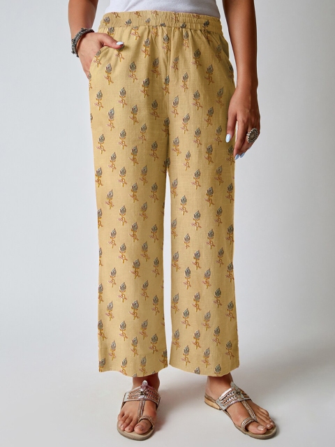 

EK BY EKTA KAPOOR Women Brown Floral Printed Pure Cotton Trouser