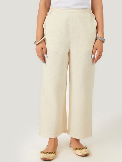 

EK BY EKTA KAPOOR Women Off White Pure Cotton Trouser