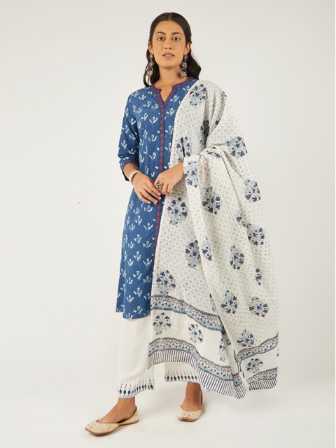 

EK BY EKTA KAPOOR White & Blue Printed Pure Cotton Dupatta