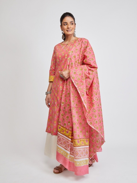 

EK BY EKTA KAPOOR Fuchsia & Yellow Printed Pure Cotton Dupatta