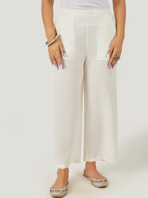 

EK BY EKTA KAPOOR Women White Straight Fit Cotton Trousers