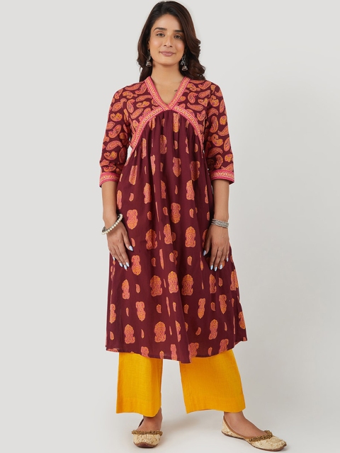 

EK BY EKTA KAPOOR Women Maroon Paisley Printed Anarkali Kurta