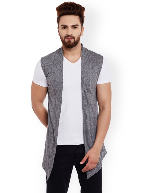 

CHILL WINSTON Men Charcoal Grey Solid Open Front Sleeveless Jacket