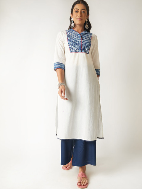 

EK BY EKTA KAPOOR Women White Geometric Yoke Design Kurta