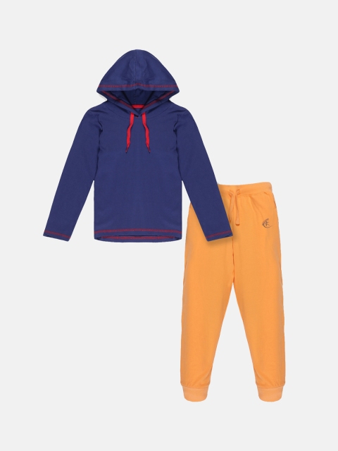 

KiddoPanti Boys Blue & Orange T-shirt & Solid Track Pant Set