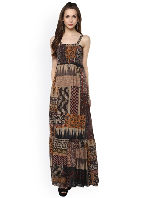 

Taurus Women Brown & Beige Printed Fit and Flare Dress