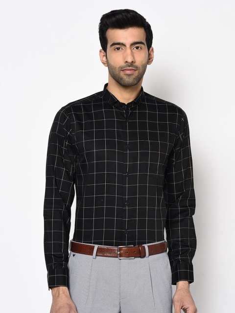

Blackberrys Men Black Slim Fit Windowpane Checks Checked Cotton Formal Shirt