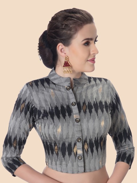 

neckbook Grey Woven Design Cotton Saree Blouse