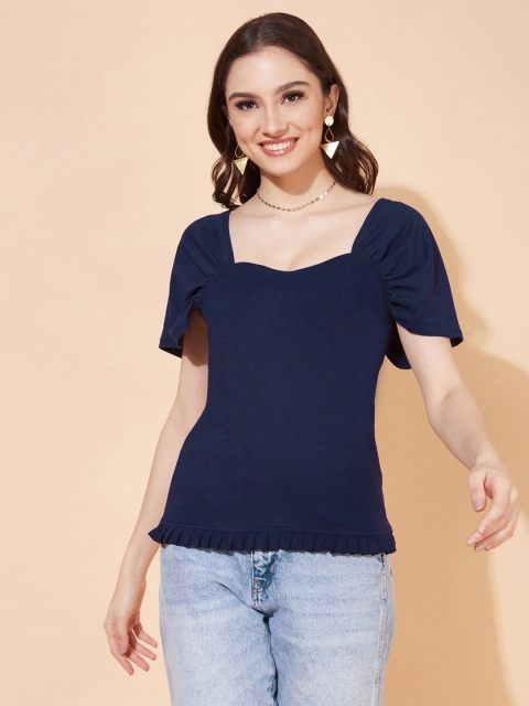 

Selvia Women Blue Sweetheart Neck Scuba Top