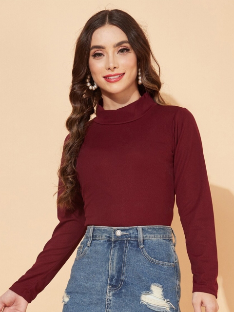 

Selvia Women Maroon Solid Scuba Top