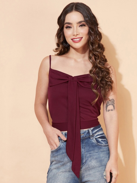 

Selvia Maroon Scuba Waist Tie-up Crop Top