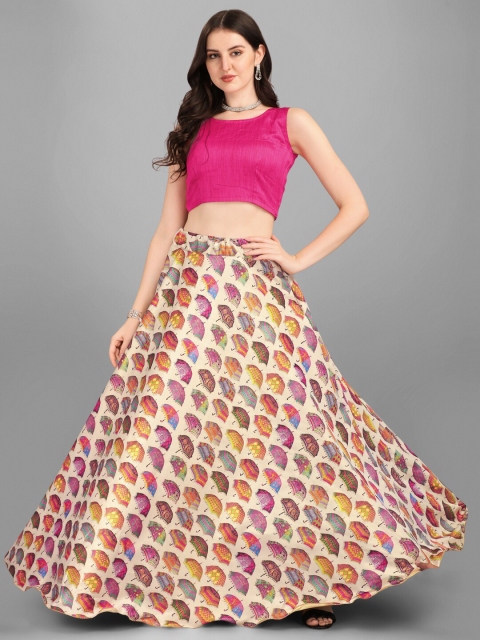 

YOYO Fashion Pink & Yellow Semi-Stitched Lehenga & Unstitched