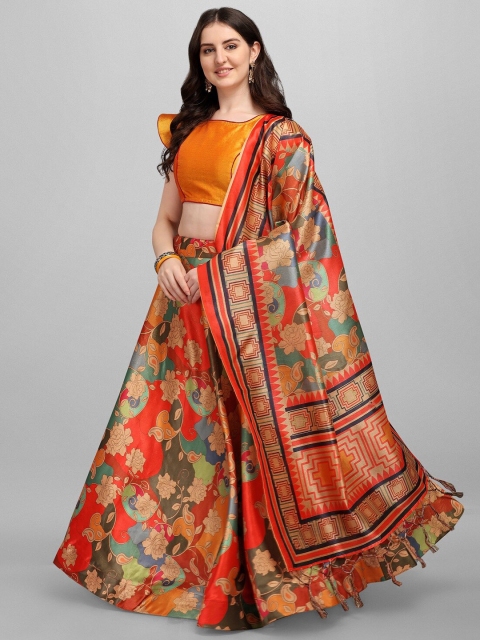 

YOYO Fashion Red & Green Semi-Stitched Lehenga & Unstitched Blouse With Dupatta