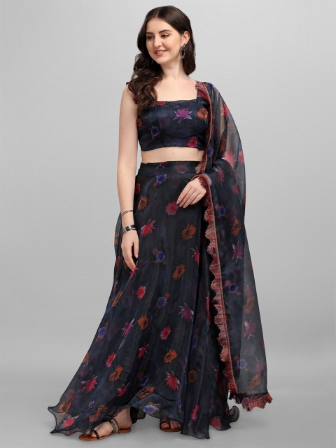 

YOYO Fashion Black & Red Printed Semi-Stitched Lehenga & Unstitched Blouse With Dupatta