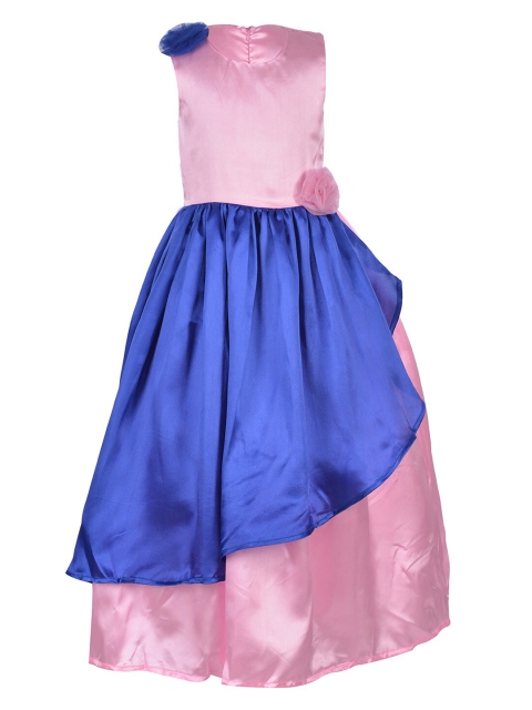 

Samsara Couture Blue & Pink Satin Cotton Maxi Dress