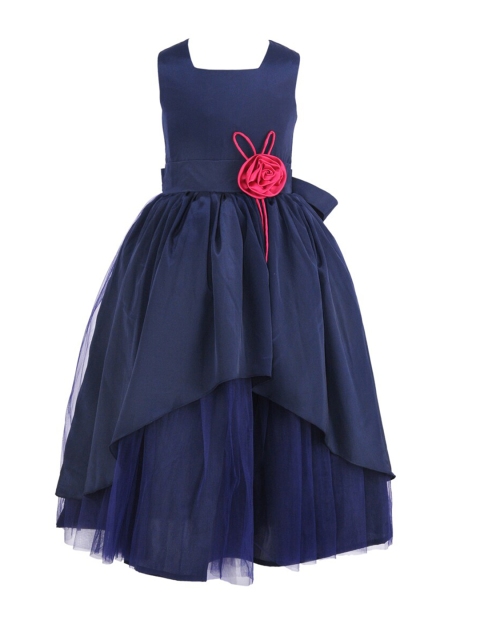 

Samsara Couture Navy Blue & Pink Net Cotton Maxi Dress