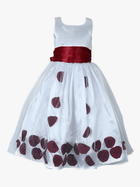 

Samsara Couture White & Maroon Applique Net Dress