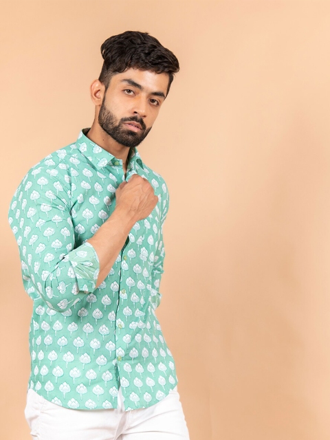 

Tistabene Men Green Comfort Floral Printed Cotton Casual Shirt