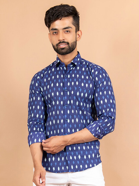 

Tistabene Men Blue Comfort Printed Cotton Casual Shirt