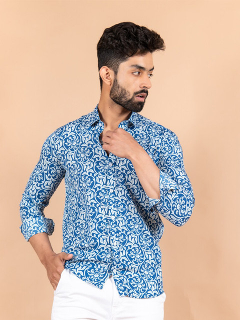 

Tistabene Men Blue Comfort Floral Printed Crepe Casual Shirt