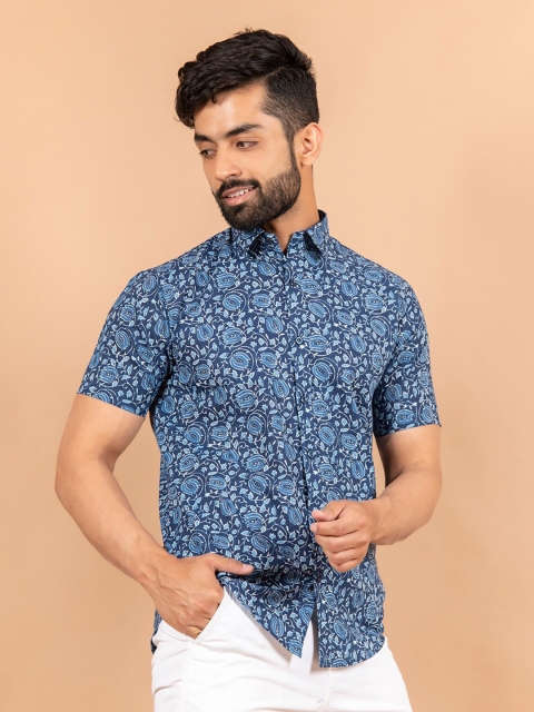 

Tistabene Men Blue Comfort Floral Printed Cotton Casual Shirt