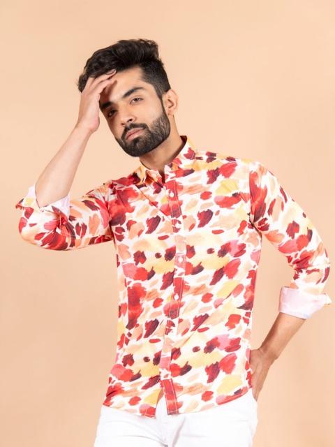 

Tistabene Men White and Red Comfort Abstract Printed Casual Shirt