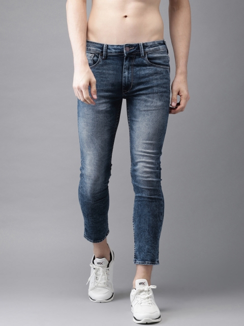 

HERE&NOW Men Cropped Mid-Rise Skinny Fit Clean Look Stretchable Jeans, Blue