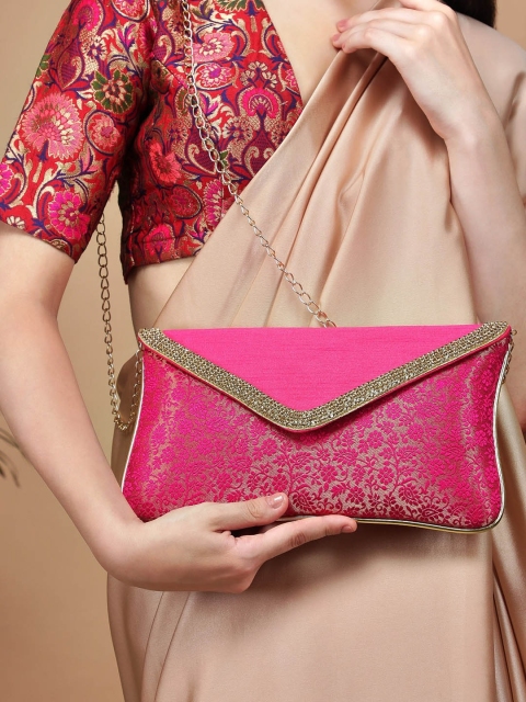 

Rubans Women Floral Embroidered Envelope Clutch, Pink