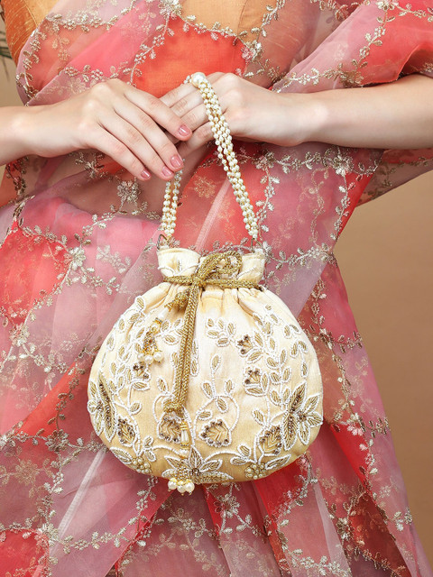 

Rubans Embroidered Potli Clutch, Cream