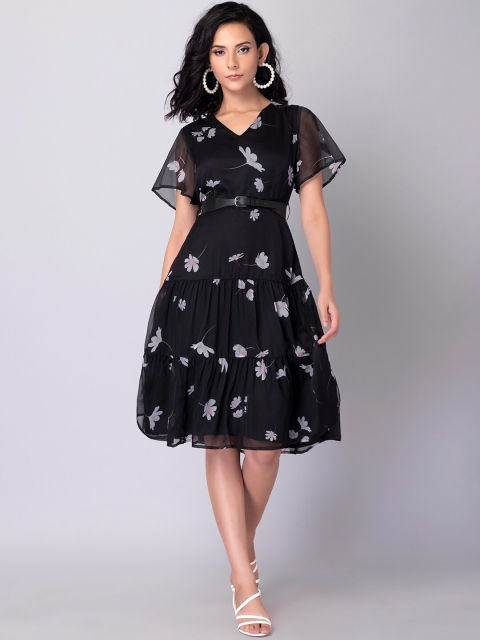 

FabAlley Black Floral Georgette Dress