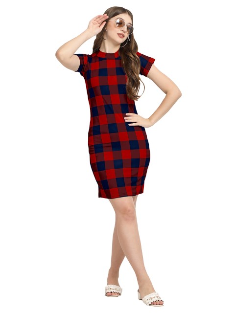 

LOOKFIELD Red Checked Bodycon Dress