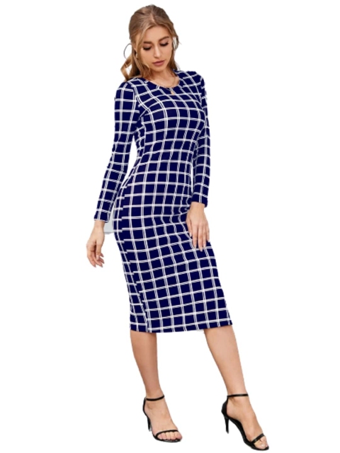 

LOOKFIELD Blue Checked Sheath Midi Dress