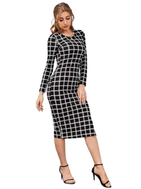 

LOOKFIELD Black Checked Bodycon Midi Dress