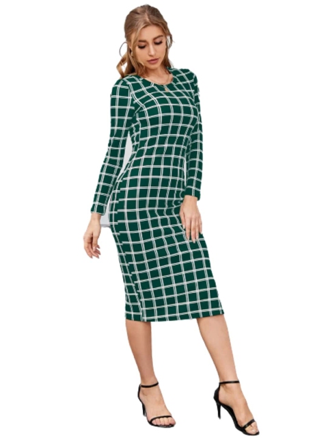 

LOOKFIELD Green Checked Sheath Midi Dress