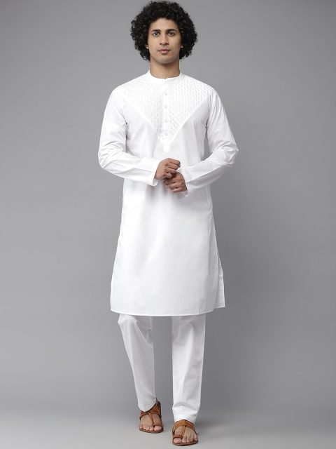 

See Designs Men White Yoke Design Embroidered Chikankari Kurta
