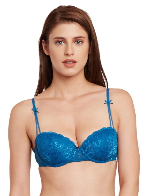 

SECRETT CURVES Blue Lace Underwired Lightly Padded Push-Up Bra POUEDC