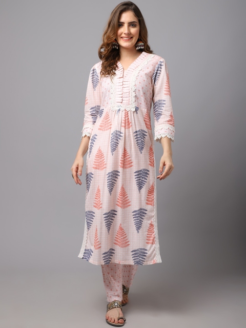 

Tulsattva Women Peach-Coloured Ethnic Motifs Printed Cotton Kurta