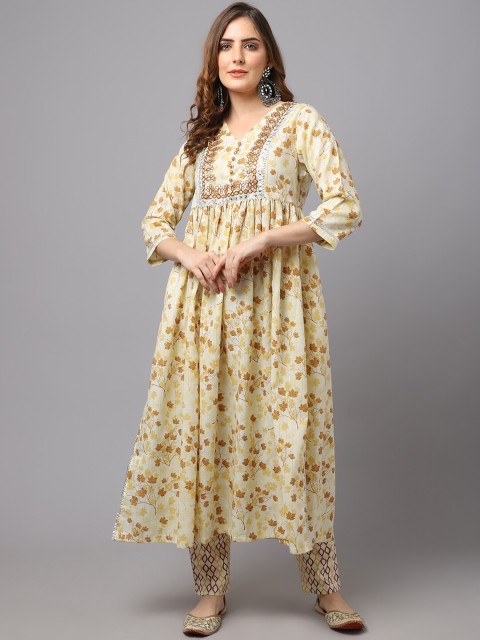 

Tulsattva Women Brown Floral Dyed Flared Sleeves Anarkali Kurta