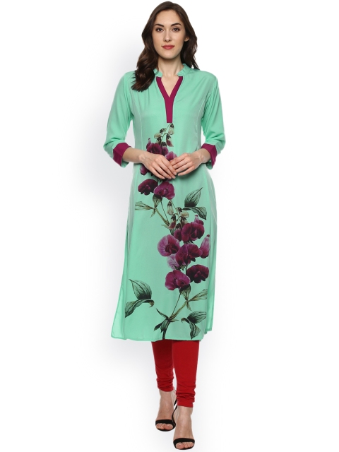 

Bhama Couture Women Sea Green Printed Straight Kurta