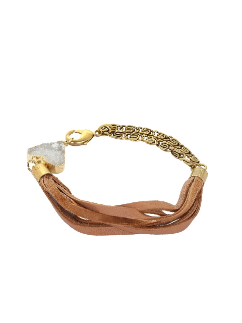 

Zerokaata Gold-Toned & Brown Leather Multistranded Bracelet