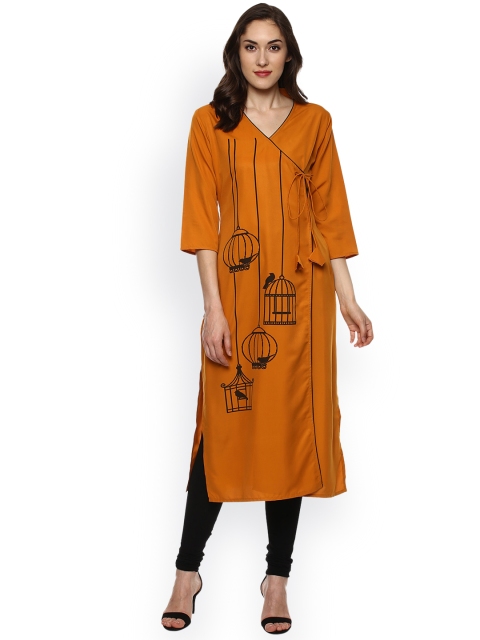 

Bhama Couture Women Mustard Yellow Printed Straight Angrakha Kurta