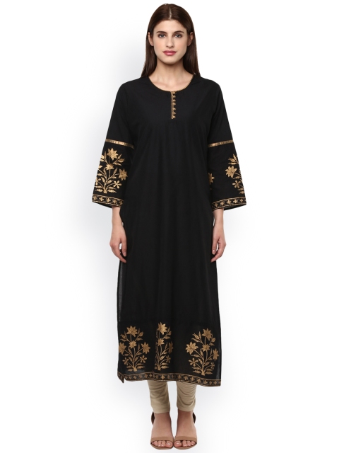 

Bhama Couture Women Black Printed Straight Kurta