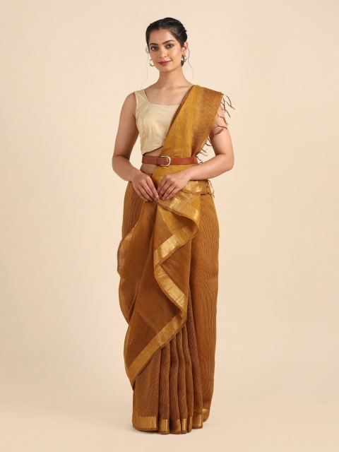 

Taneira Mustard & Gold-Toned Zari Pure Silk Saree