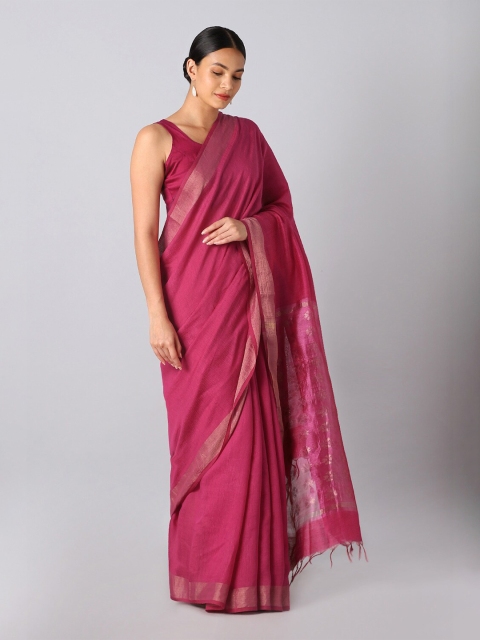 

Taneira Pink & Gold-Toned Zari Pure Silk Bhagalpuri Saree