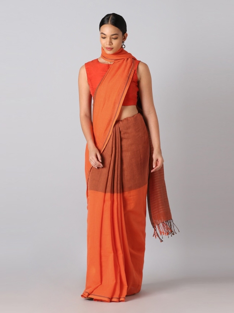 

Taneira Orange & Black Colourblocked Pure Cotton Saree