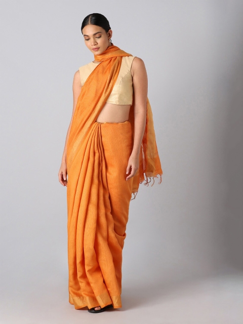 

Taneira Orange & Gold-Toned Zari Pure Silk Bhagalpuri Saree